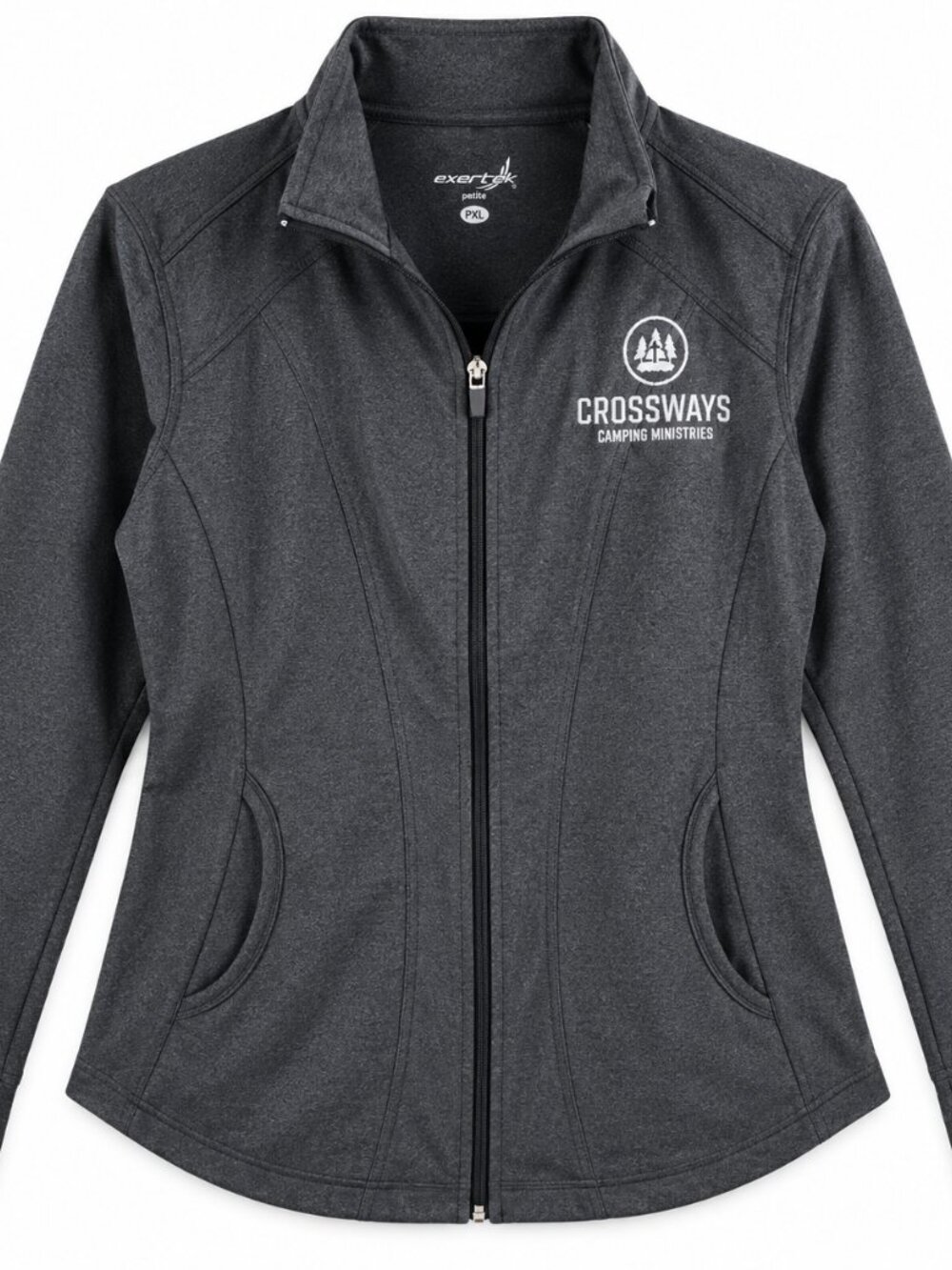 Exertek Petite PXL Gray Full Zip Athletic Jacket Crossways Camping Ministries